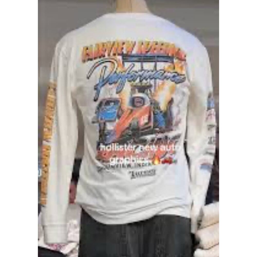 Hollister Men Relaxed Cotton Fairview Indiana Speedway Raceway Long Sleeve Tee L